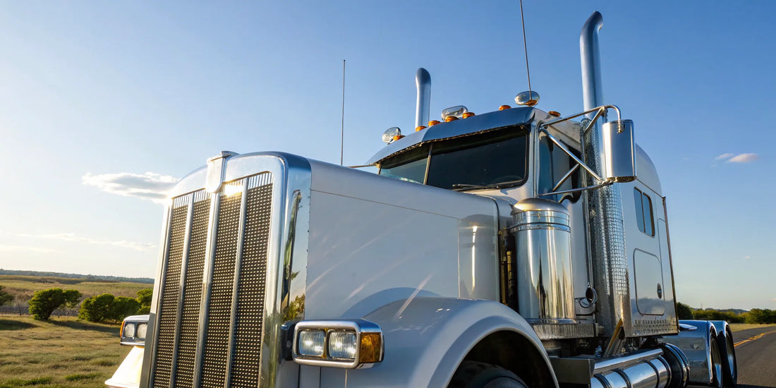 A used semi truck with a mirror finish, achieved by using the best polish for its chrome and metal.