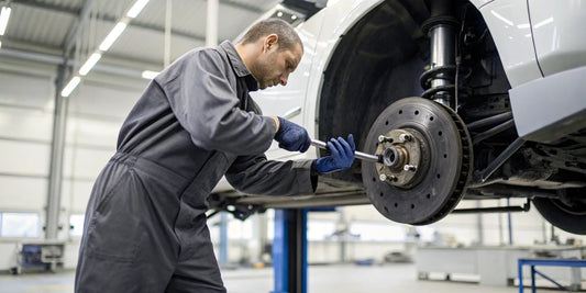 A mechanic completing the professional installation of heavy duty parts on a truck.