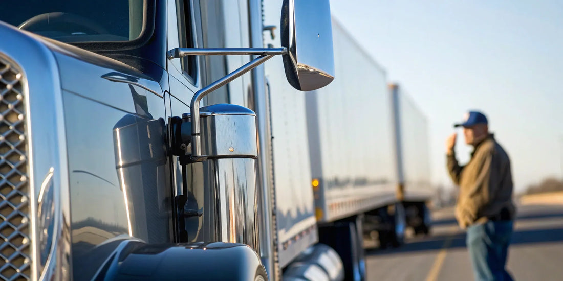 Truck driver performing a pre-trip DOT inspection to prevent costly failures.