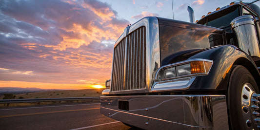 A semi truck featuring one of the best custom chrome bumpers on the highway.