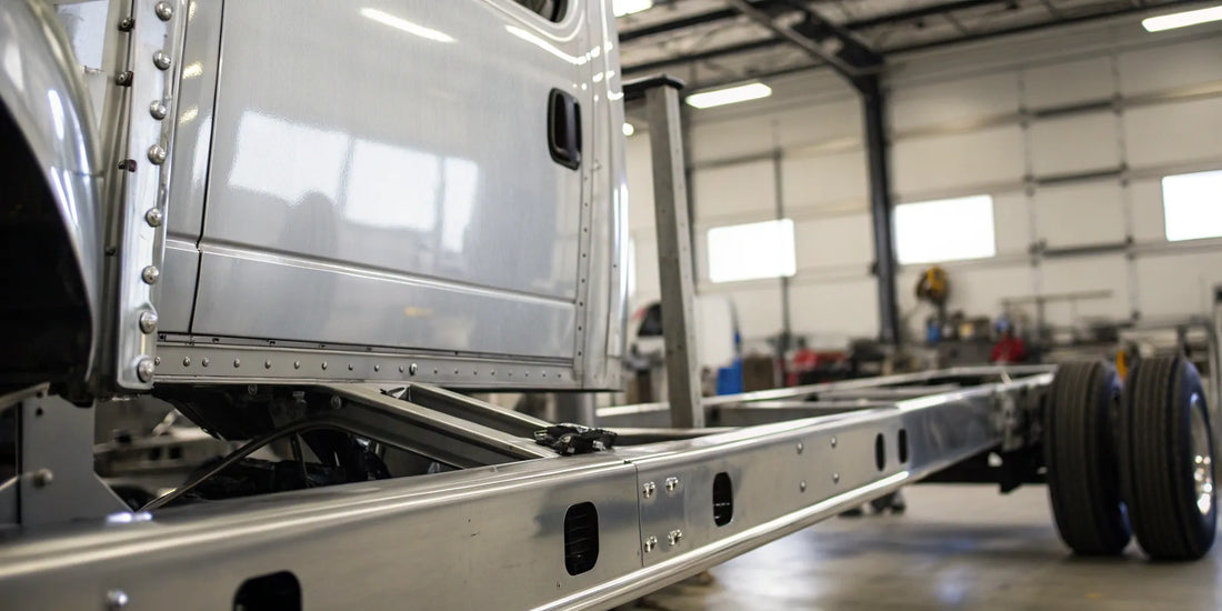 A semi frame in a workshop getting prepped for the best protective paint.