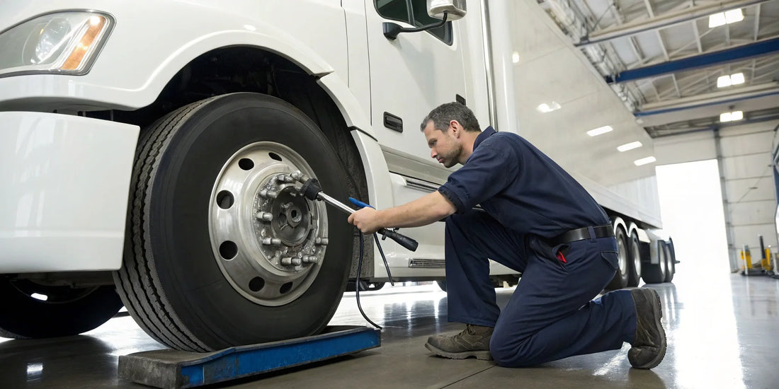 Changing a wheel seal on a semi truck.