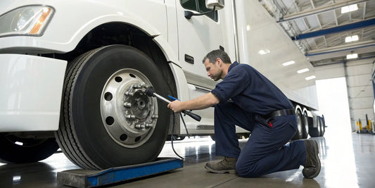 Changing a wheel seal on a semi truck.