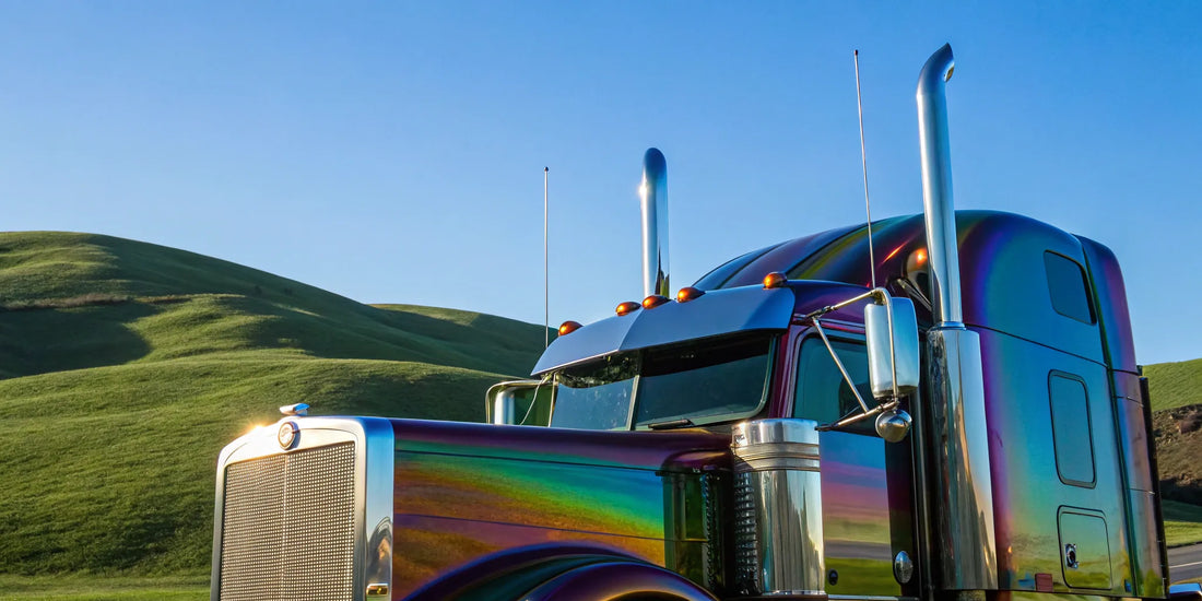 Cool semi truck with a vibrant custom paint job.