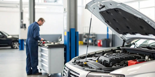 Certified mechanic diagnosing a common problem during a diesel engine repair.