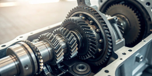 Heavy duty truck transmission parts showing the internal assembly of gears and shafts.