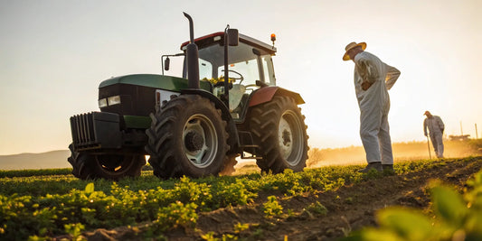 Farmer inspects a tractor that needs agricultural equipment repair in Brookings, SD.