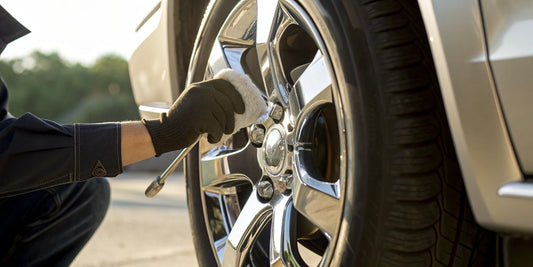 A person polishing an aluminum truck wheel by hand to achieve a mirror shine.