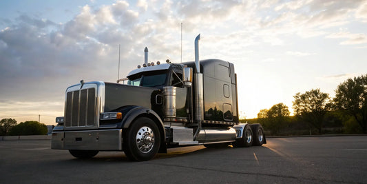 Semi truck parked at sunset, prepared to sell on consignment.