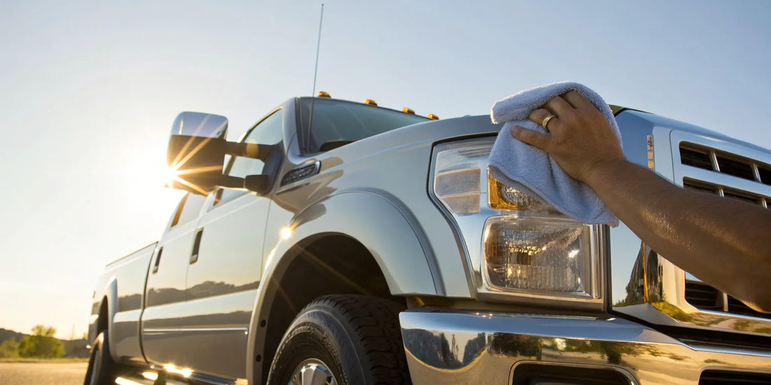 Hand polishing a truck's paint during correction, a key factor in the final cost.
