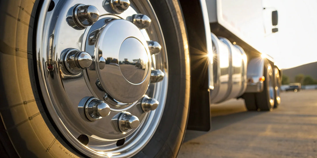 A semi truck's aluminum wheel polished to a perfect mirror finish with the best aluminum polish.