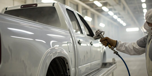 Applying a protective coat of paint to a truck frame.