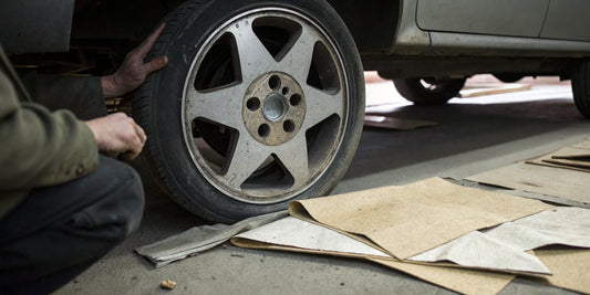 Hand sanding an alloy wheel with the correct grit sandpaper before painting.