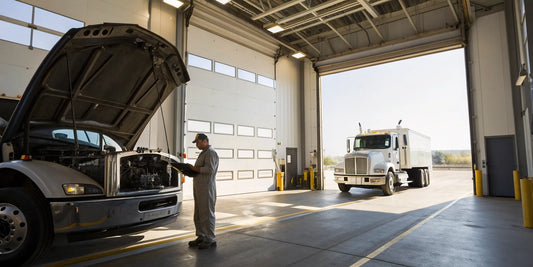 A Detroit Diesel specialist inspects a truck engine at a repair shop in Pipestone, MN.