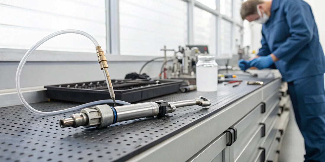 Mechanic in Sioux Falls, SD performing a professional diesel injector repair.