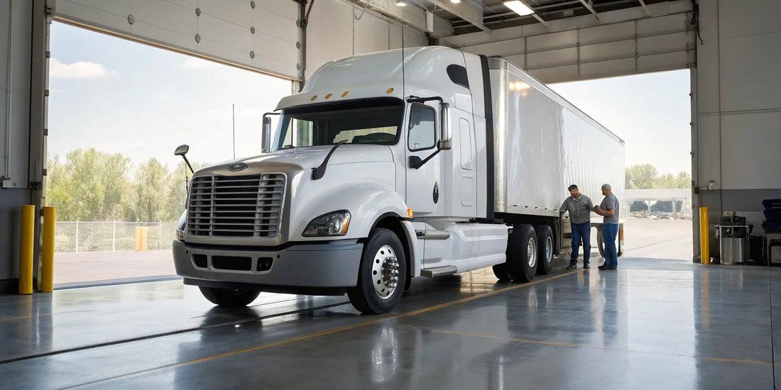 Mechanics performing heavy-duty truck repair at a shop in Brookings, SD.